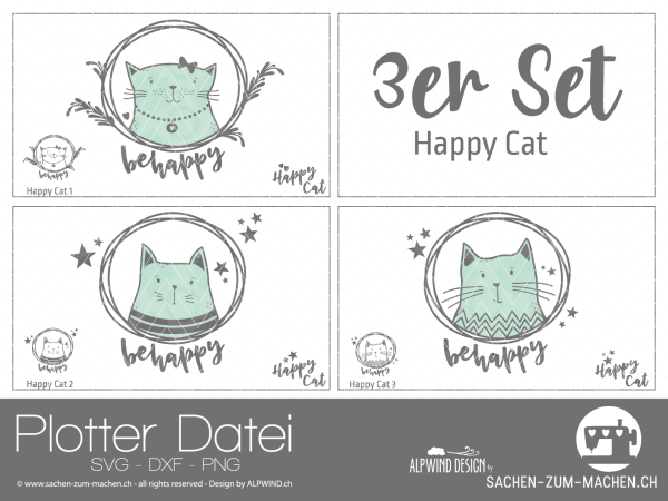 Plotterdatei Happy-Cat 3er Set