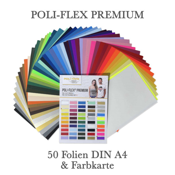 Jasando.ch - POLI-FLEX PREMIUM Folienpaket - 50 Blatt DIN A4 Flexfolie & Farbkarte