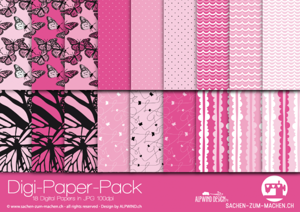 Jasando.ch - Digi-Paper-Pack butterfly pink