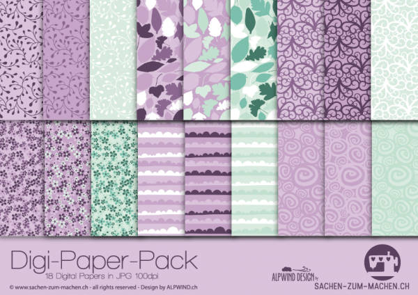 Jasando.ch - Digi-Paper-Pack flower lila mint